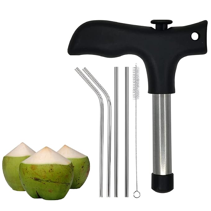 Premium Coconut Opener Stainless Steel Drill Cutter with Cleaner Stick Coconut Tool (Coconut Opener with Straw)