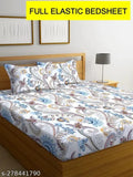 Super Soft Glace Cotton All Round Elastic Fitted Double Bed Bedsheet with 2 Pillow Covers-72x78x8