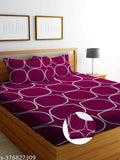 Super Soft Glace Cotton All Round Elastic Fitted Double Bed Bedsheet with 2 Pillow Covers-72x78x8