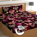 Super Soft Glace Cotton All Round Elastic Fitted Double Bed Bedsheet with 2 Pillow Covers-72x78x8