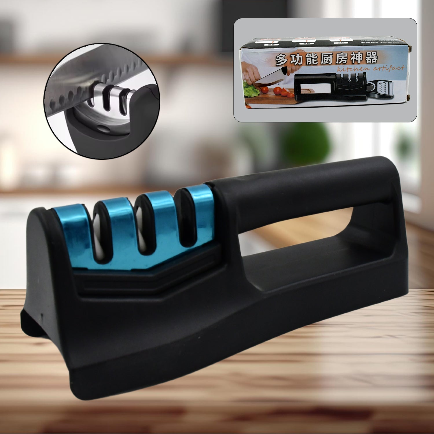 10020 Knife Sharpener For Kitchen Knife Sharpener With Vegetable Chopper And Fish Scale Remover Handheld Knives Pocket Knife Sharpener Knife Sharpener For Chefs Serrated Knife (9in1)