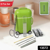 Manicure Kit Pedicure Tools For Feet Nail Clipper (8 Pcs Set With Mini 4 Wheel Suitcase Trolley)
