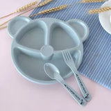 Kids 3 Compartment Food Tray Plates With Spoon Fork (1 Set)