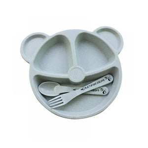 Kids 3 Compartment Food Tray Plates With Spoon Fork (1 Set)