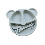 Kids 3 Compartment Food Tray Plates With Spoon Fork (1 Set)